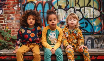 Kinder mit nachaltigen textilien