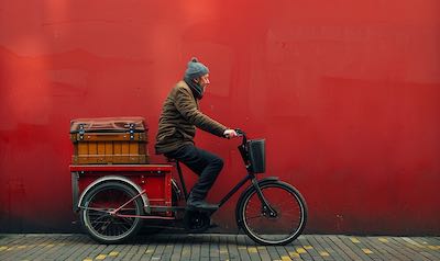 ein mann auf einem lastenrad