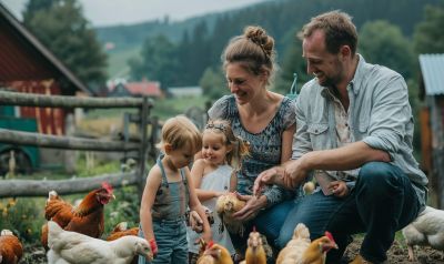 Kinder mit Eltern machen bauernhofurlaub